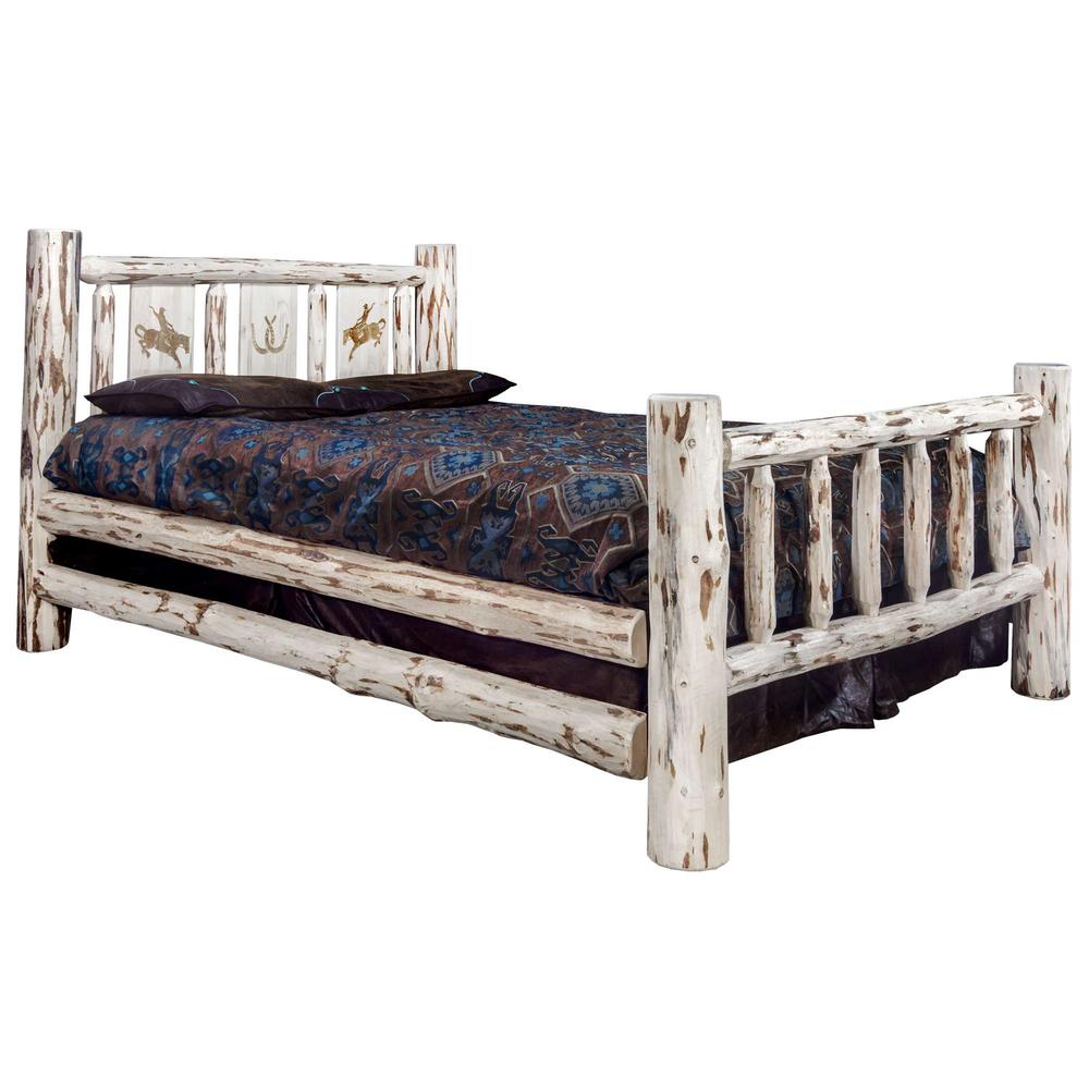 Montana Collection Full Bed w/ Laser Engraved Bronc Design, Clear Lacquer Finish. Picture 1