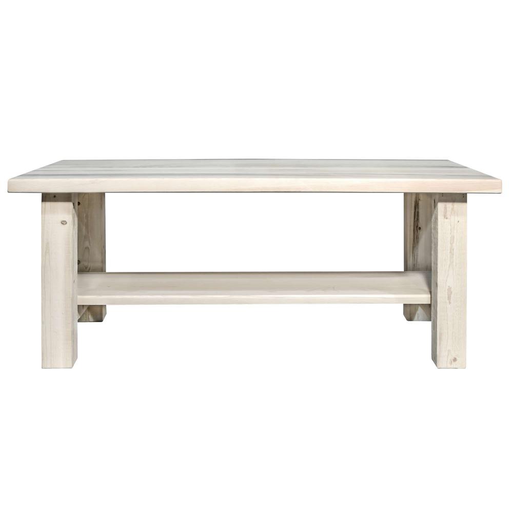 Homestead Collection Coffee Table w/ Shelf, Clear Lacquer Finish. Picture 2