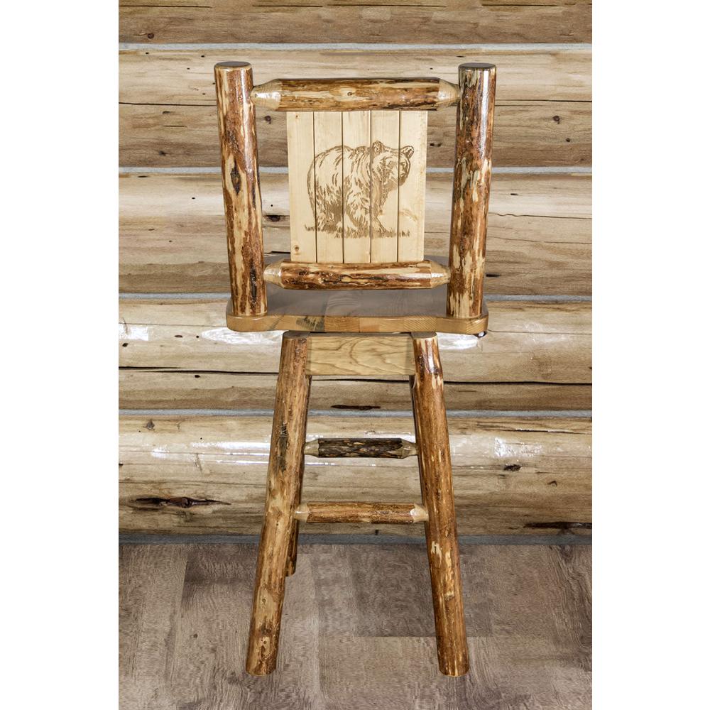 Glacier Country Collection Counter Height Barstool w/ Back & Swivel w/ Laser Engraved Bear Design. Picture 7