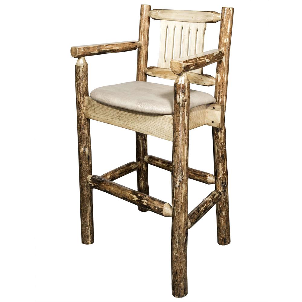Glacier Country Collection Counter Height Captain's Barstool - Buckskin Upholstery. Picture 2