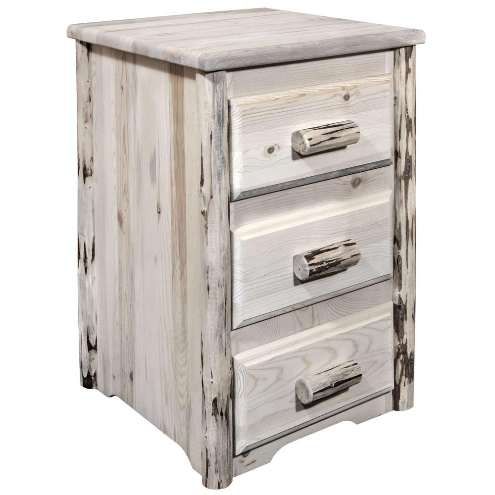 Montana Collection Nightstand with 3 Drawers, Clear Lacquer Finish. Picture 1