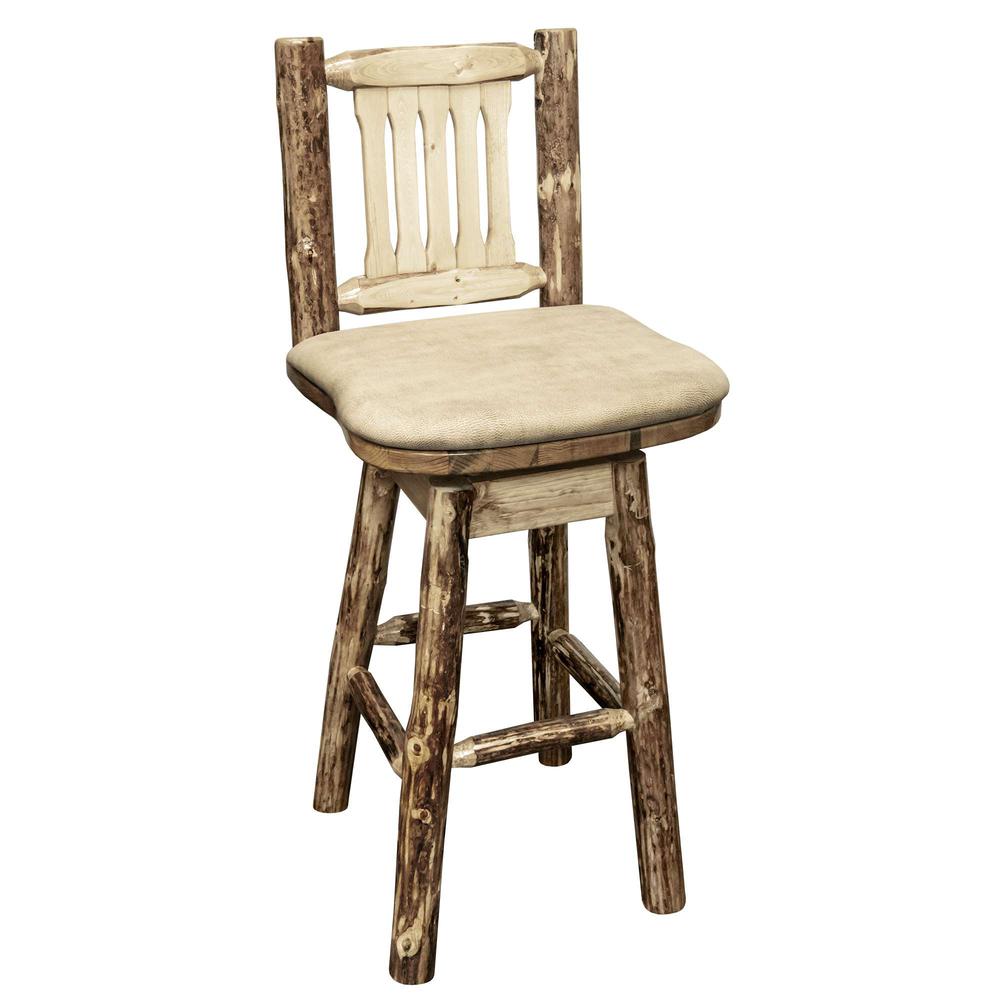 Glacier Country Collection Counter Height Barstool w/ Back & Swivel - Buckskin Upholstery. Picture 1
