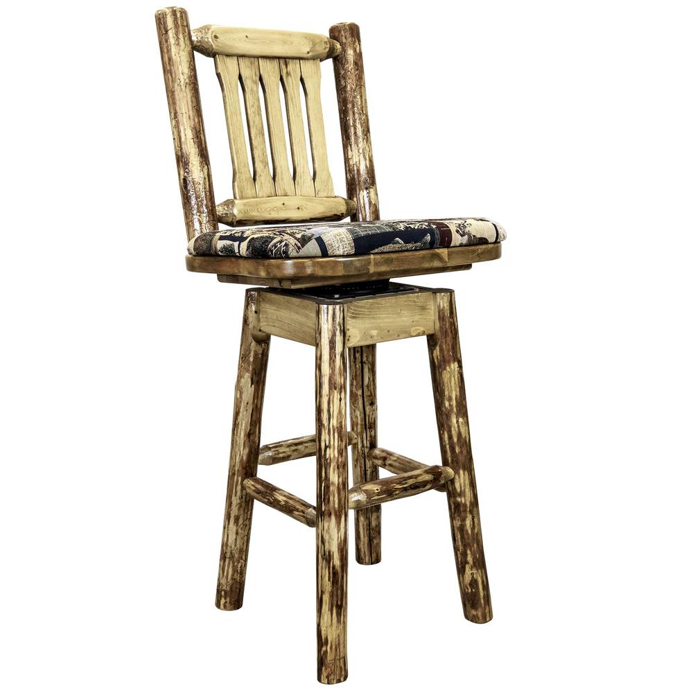 Glacier Country Collection Counter Height Barstool w/ Back & Swivel - Woodland Upholstery. Picture 1