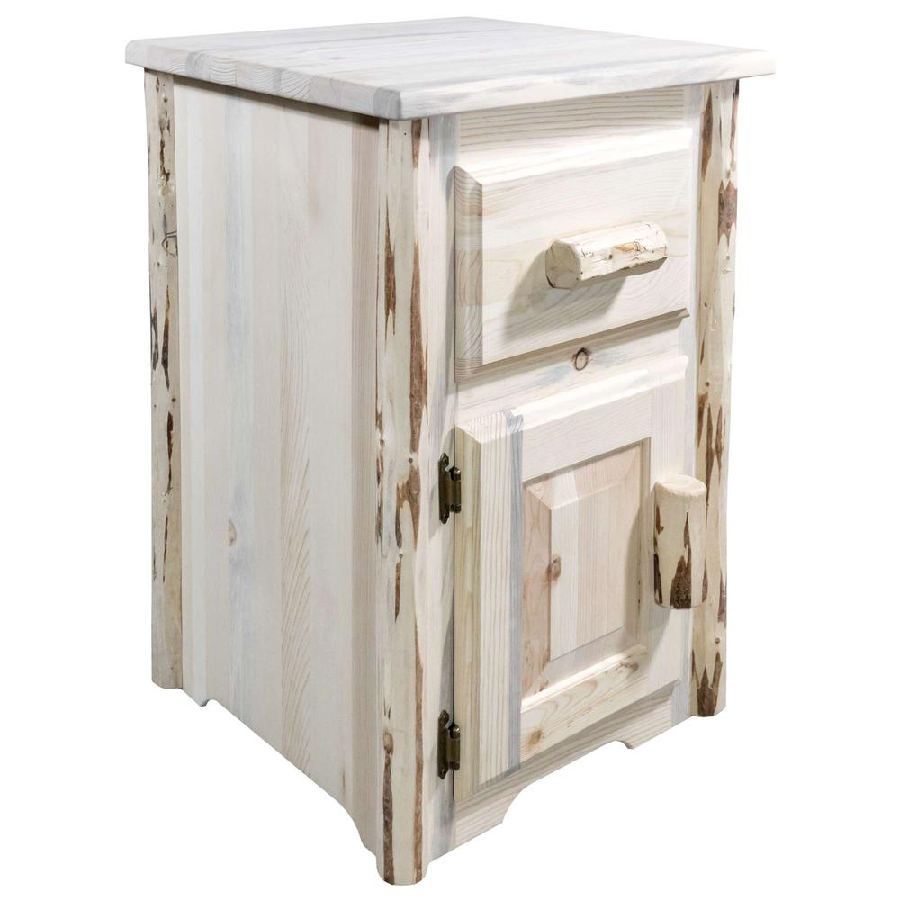 Montana Collection End Table w/ Drawer & Door, Left Hinged, Clear Lacquer Finish. Picture 1
