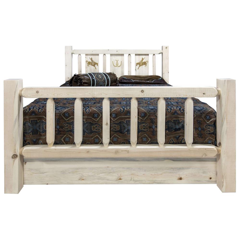 Homestead Collection Twin Storage Bed w/ Laser Engraved Bronc Design, Clear Lacquer Finish. Picture 2