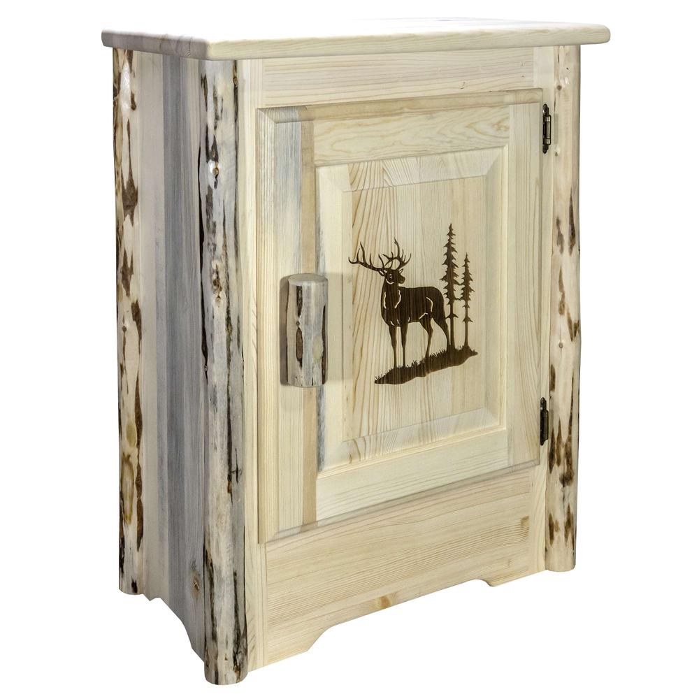 Montana Collection Accent Cabinet w/ Laser Engraved Elk Design, Right Hinged, Clear Lacquer Finish. Picture 3