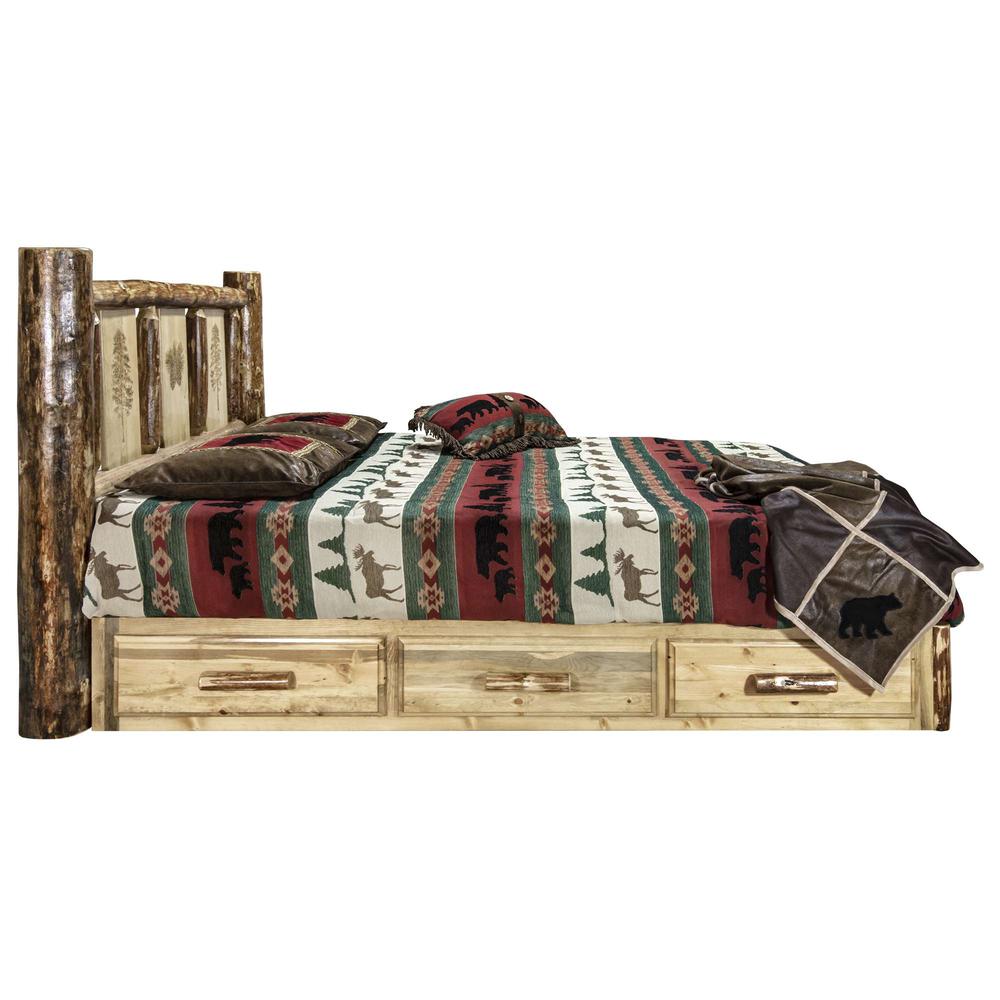 Glacier Country Collection Platform Bed w/ Storage, Full w/ Laser Engraved Pine Design. Picture 4