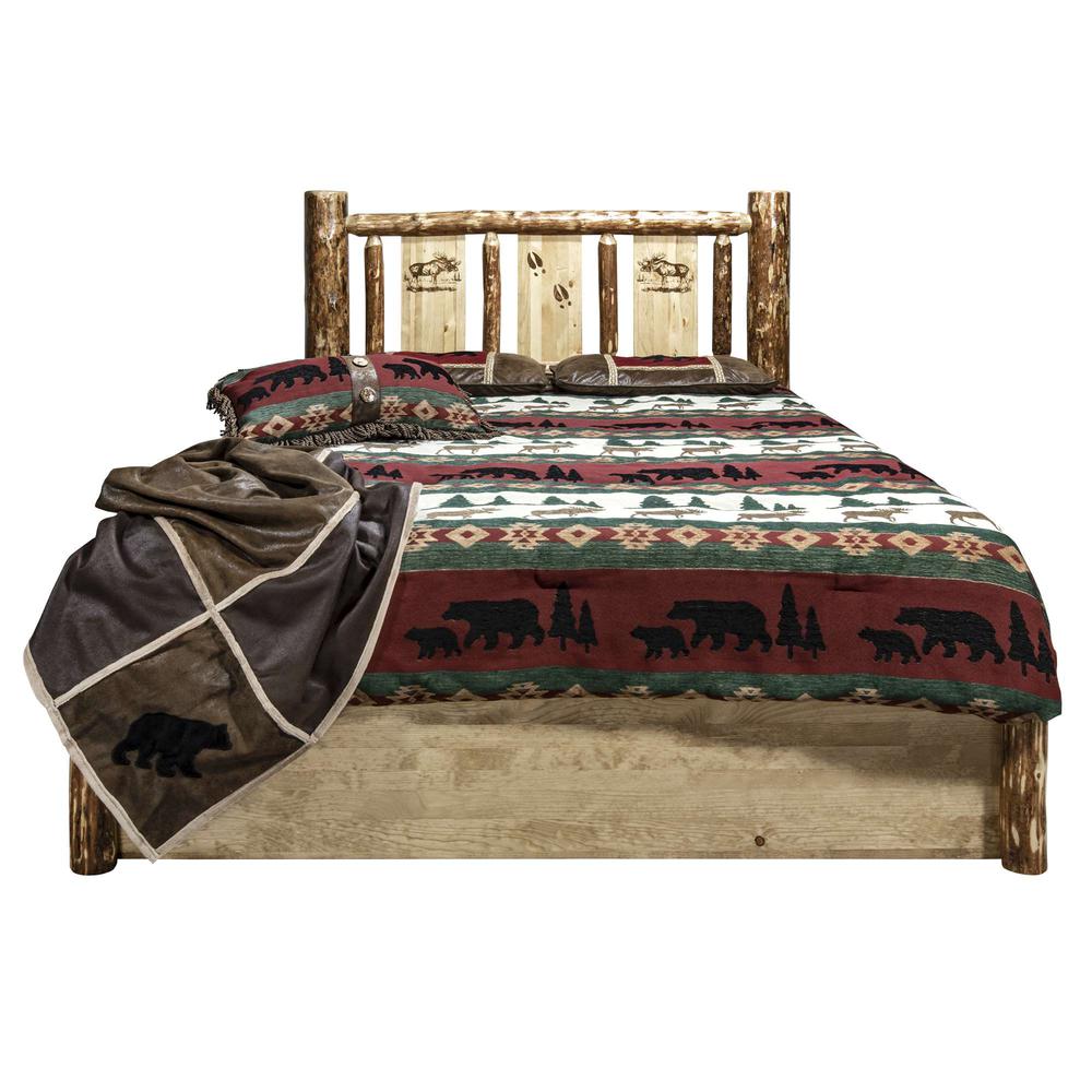 Glacier Country Collection Platform Bed w/ Storage, Full w/ Laser Engraved Moose Design. Picture 2