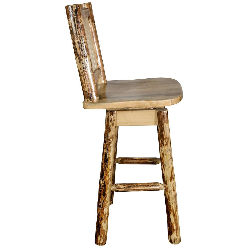 Glacier Country Collection Counter Height Barstool w/ Back & Swivel w/ Laser Engraved Pine Tree Design. Picture 5