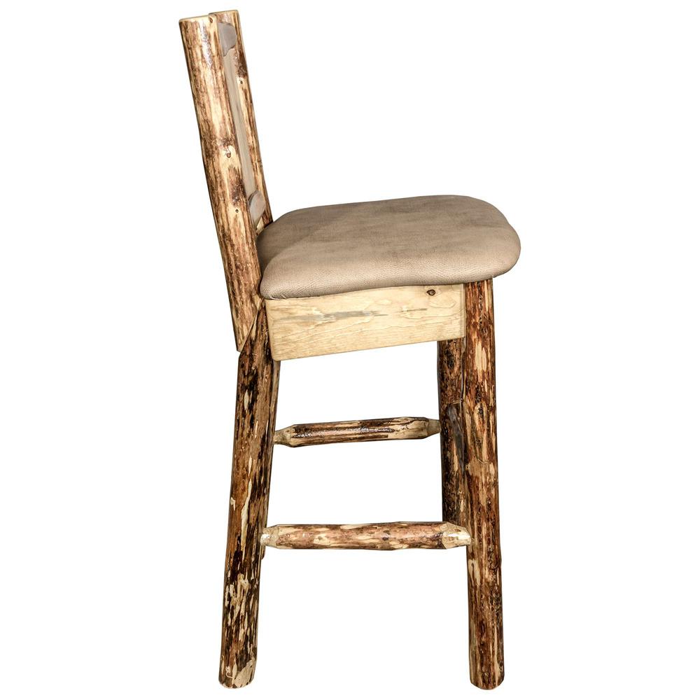 Glacier Country Collection Counter Height Barstool w/ Back - Buckskin Upholstery, w/ Laser Engraved Wolf Design. Picture 5