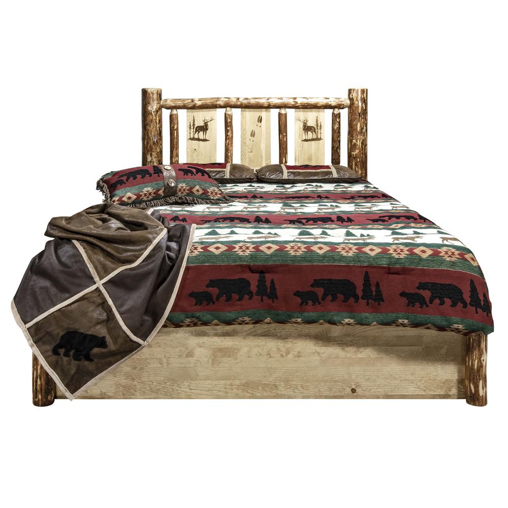 Glacier Country Collection Platform Bed w/ Storage, Full w/ Laser Engraved Elk Design. Picture 2