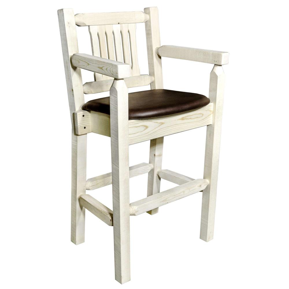 Homestead Collection Captain's Barstool - Saddle Upholstery, Clear Lacquer Finish. Picture 1