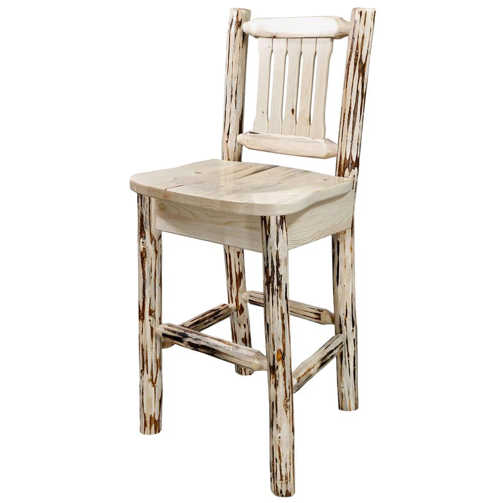 Montana Collection Barstool w/ Back, Clear Lacquer Finish, Ergonomic Wooden Seat. Picture 3