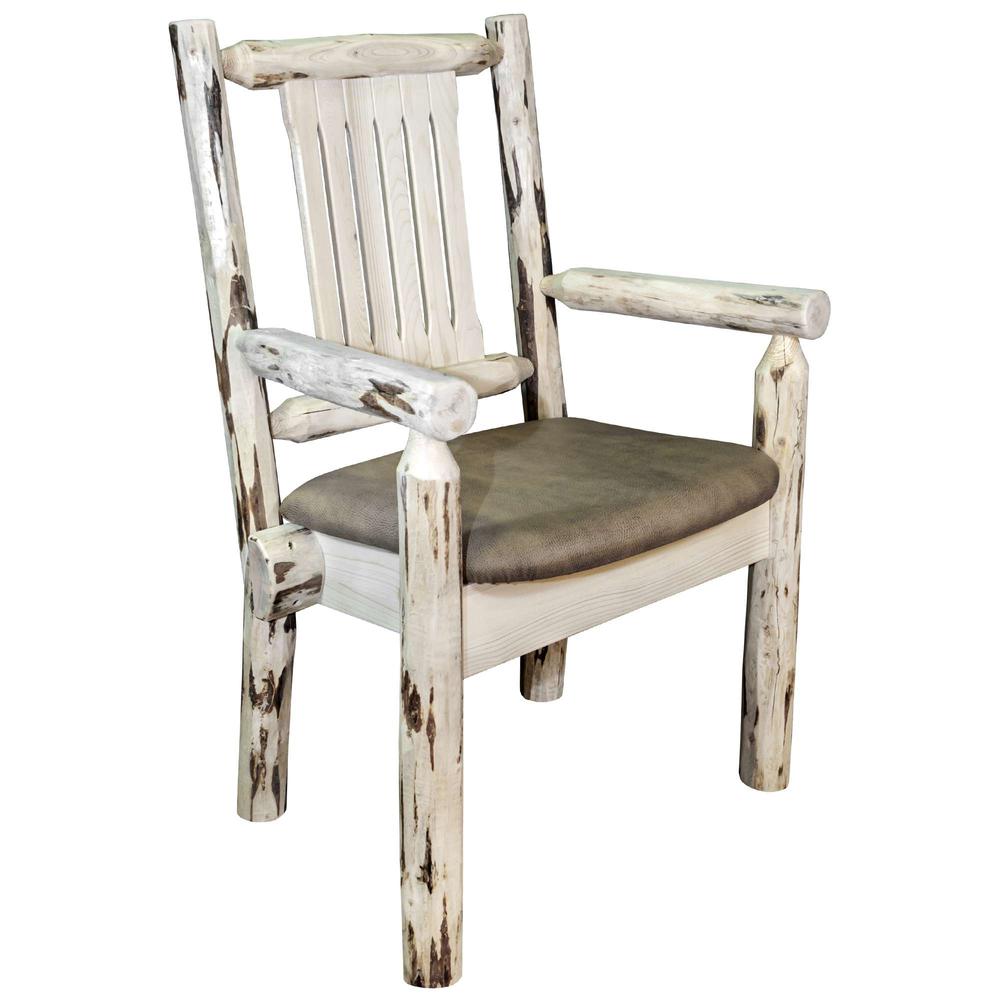 Montana Collection Captain's Chair, Clear Lacquer Finish w/ Upholstered Seat, Buckskin Pattern. Picture 1