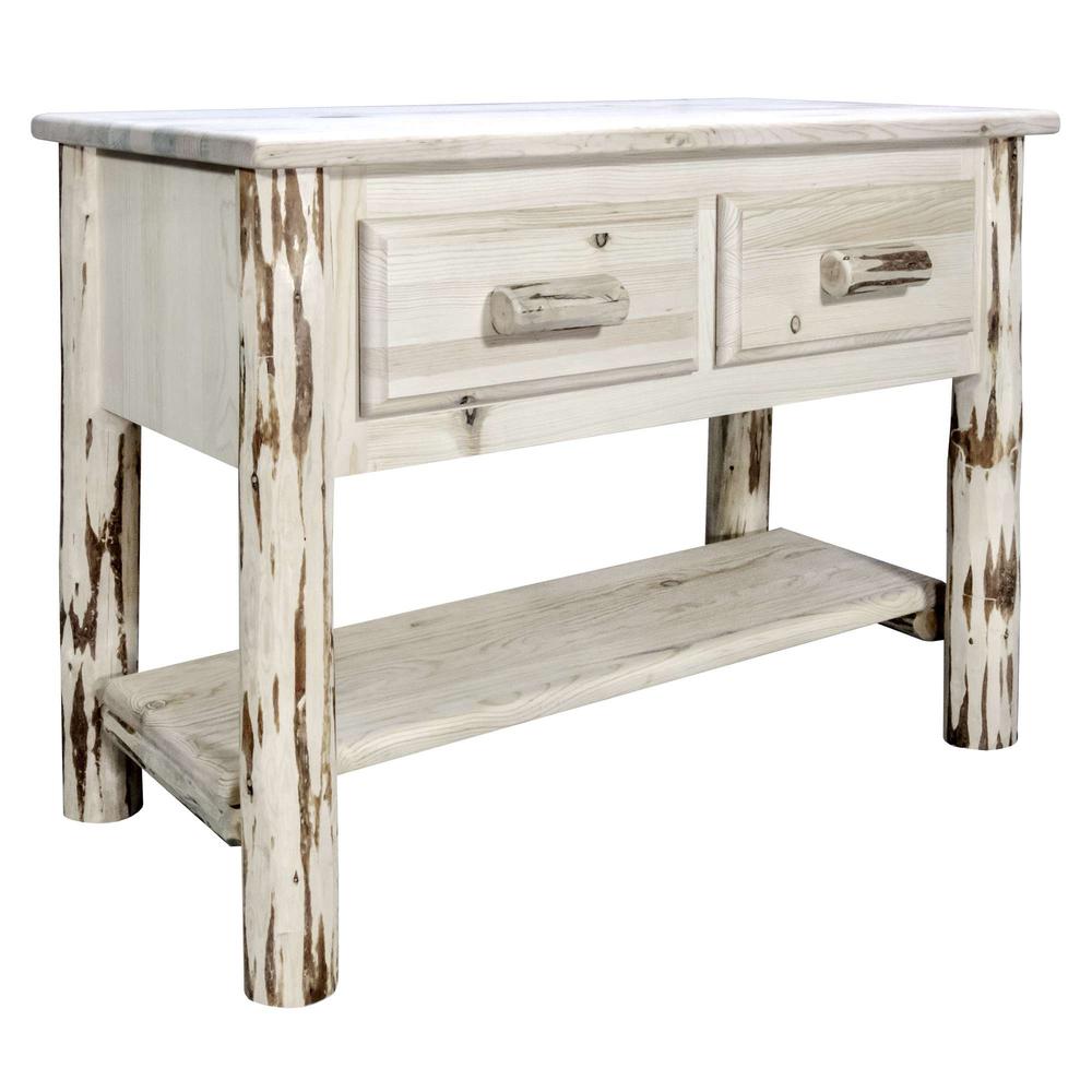 Montana Collection Console Table w/ 2 Drawers, Clear Lacquer Finish. Picture 1
