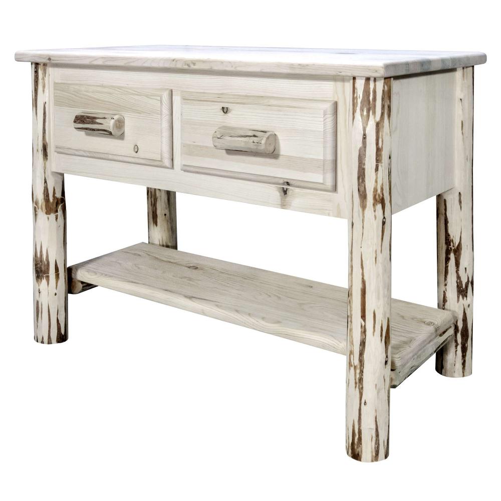 Montana Collection Console Table w/ 2 Drawers, Clear Lacquer Finish. Picture 3