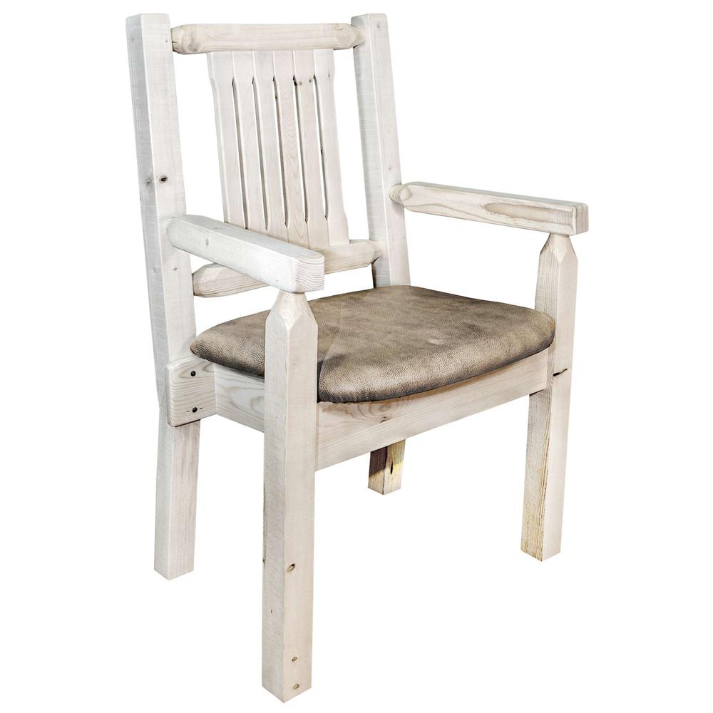 Homestead Collection Captain's Chair, Clear Lacquer Finish w/ Upholstered Seat, Buckskin Pattern. Picture 1