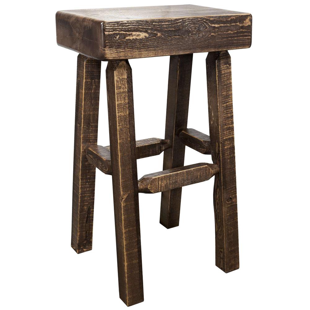Homestead Collection Counter Height Half Log Barstool, Stain & Lacquer Finish. Picture 1
