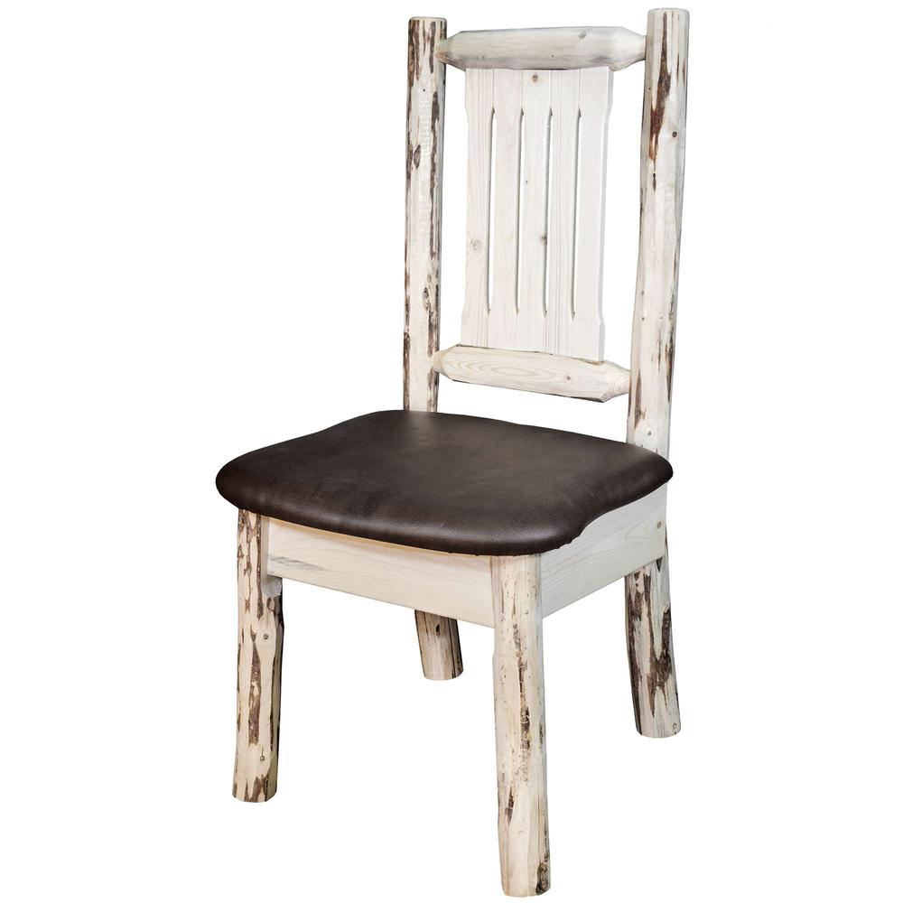 Montana Collection Side Chair, Clear Lacquer Finish w/ Upholstered Seat, Saddle Pattern. Picture 2