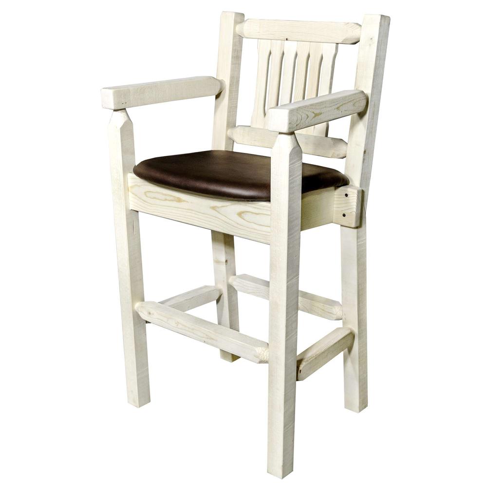Homestead Collection Captain's Barstool - Saddle Upholstery, Clear Lacquer Finish. Picture 2