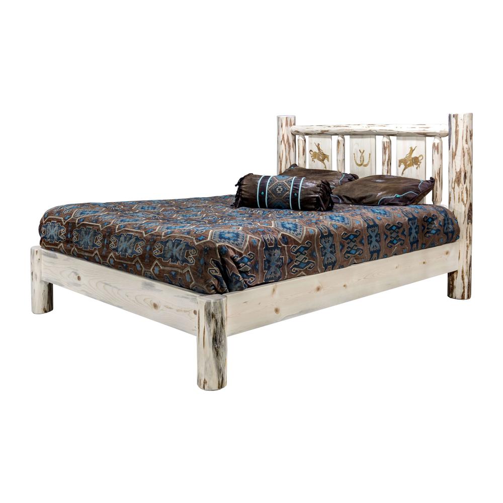 Montana Collection California King Platform Bed w/ Laser Engraved Bronc Design, Clear Lacquer Finish. Picture 3