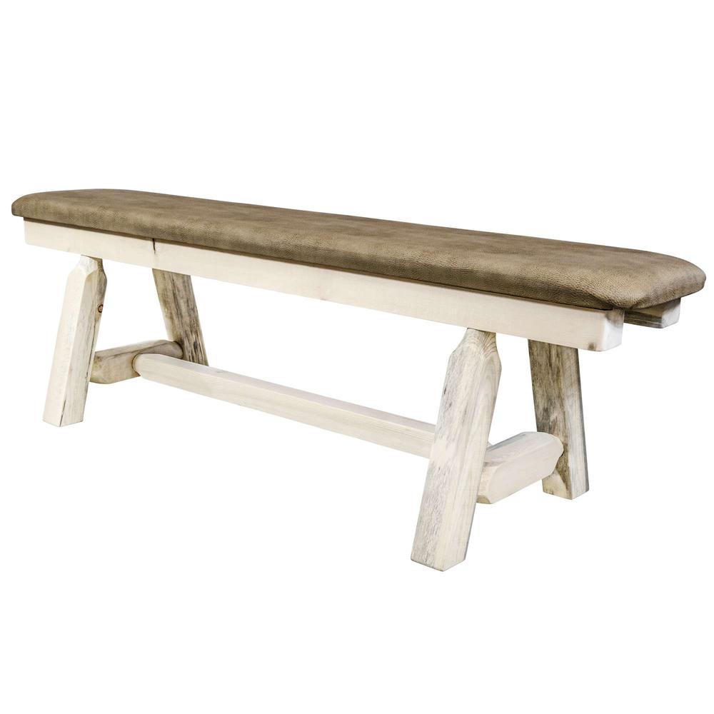 Homestead Collection Plank Style Bench, Clear Lacquer Finish, 5 Foot w/ Buckskin Upholstery. Picture 3