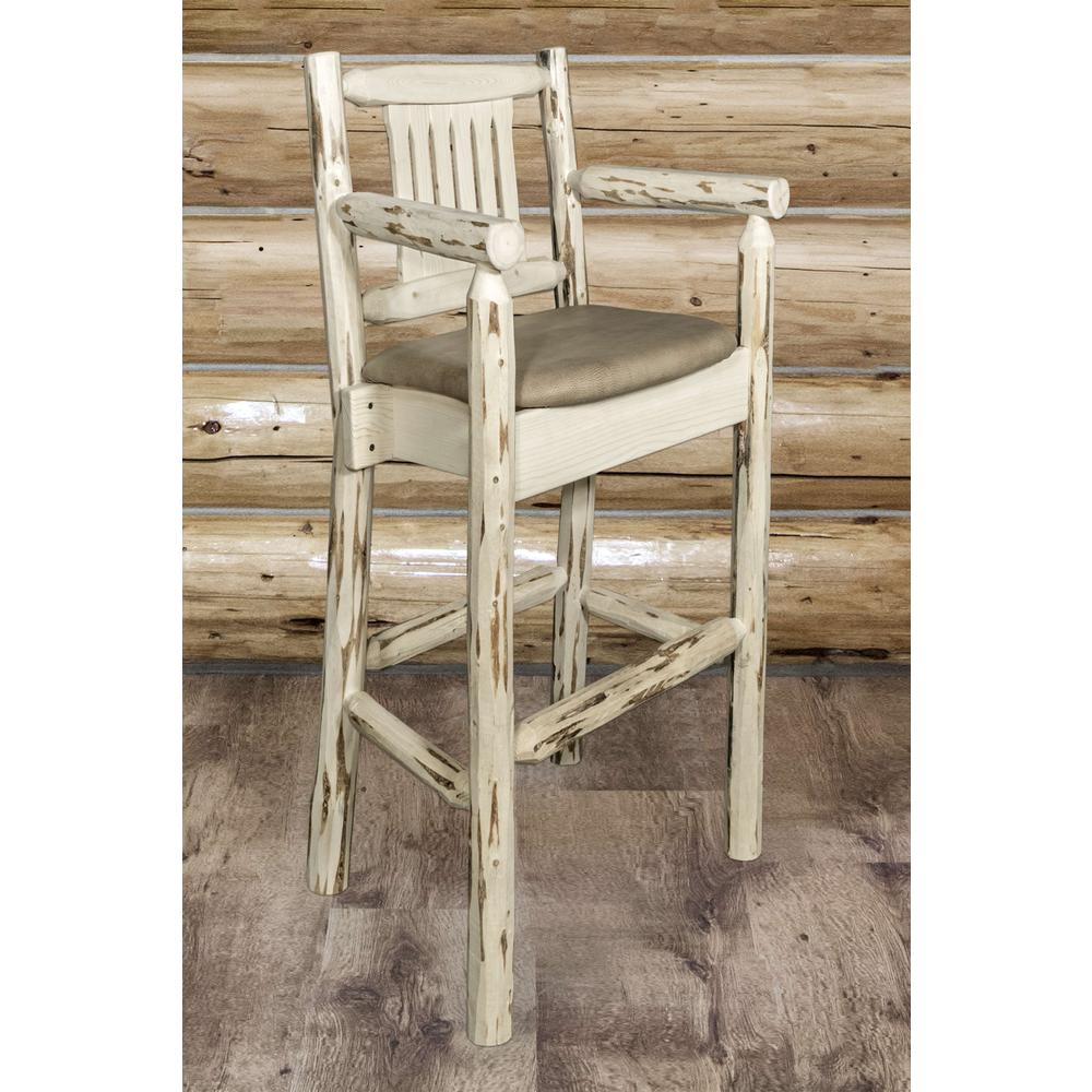 Montana Collection Captain's Barstool - Buckskin Upholstery, Clear Lacquer Finish. Picture 3