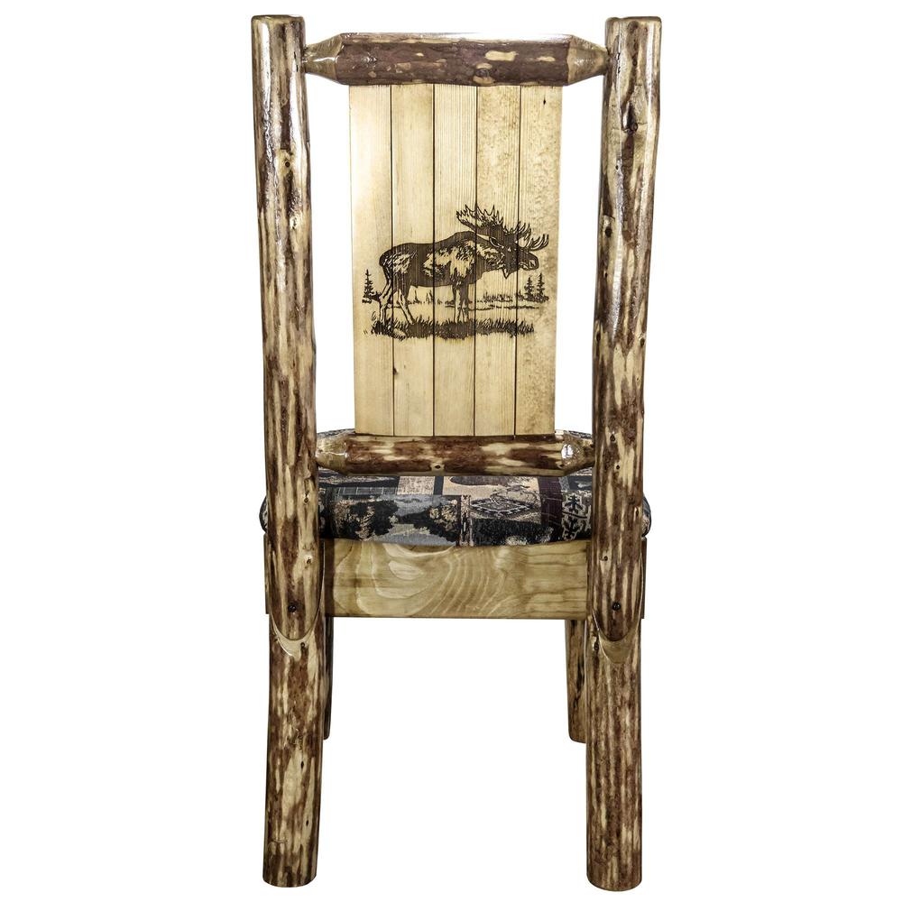 Glacier Country Collection Side Chair - Woodland Upholstery, w/ Laser Engraved Moose Design. Picture 2