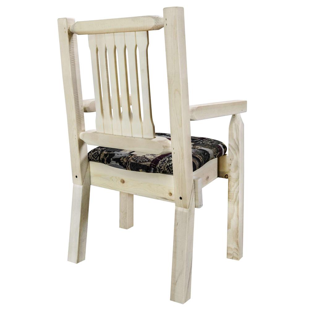 Homestead Collection Captain's Chair, Clear Lacquer Finish w/ Upholstered Seat, Woodland Pattern. Picture 4