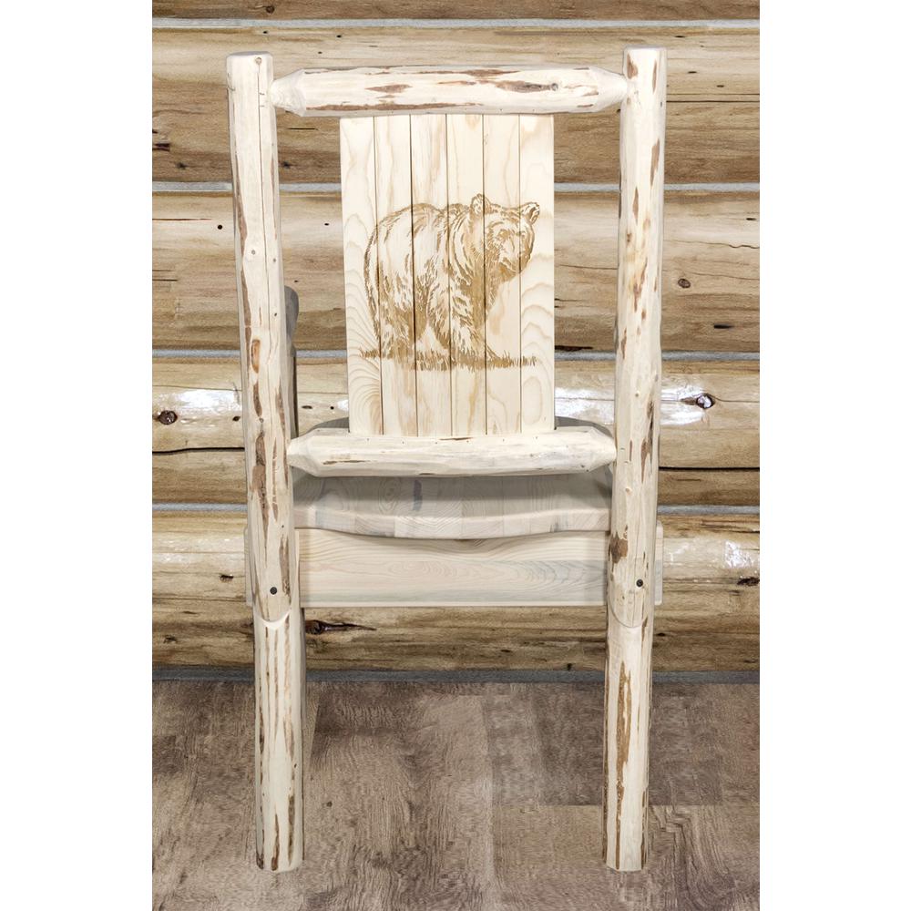Montana Collection Captain's Chair w/ Laser Engraved Bear Design, Clear Lacquer Finish. Picture 7
