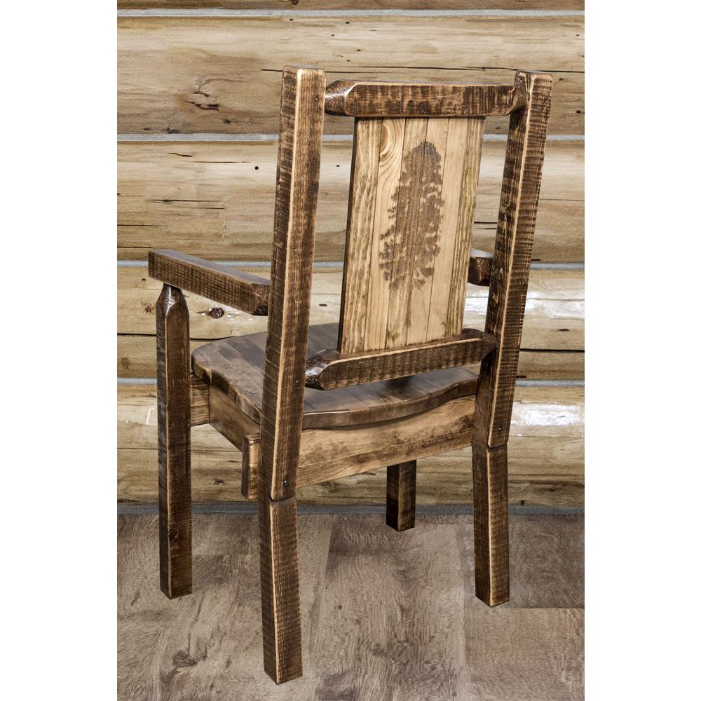 Homestead Collection Captain's Chair w/ Laser Engraved Pine Tree Design, Stain & Lacquer Finish. Picture 6