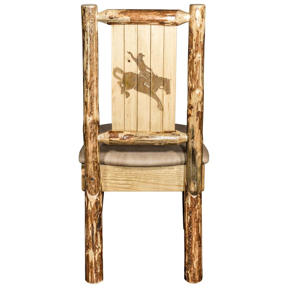 Glacier Country Collection Side Chair - Buckskin Upholstery, w/ Laser Engraved Bronc Design. Picture 2
