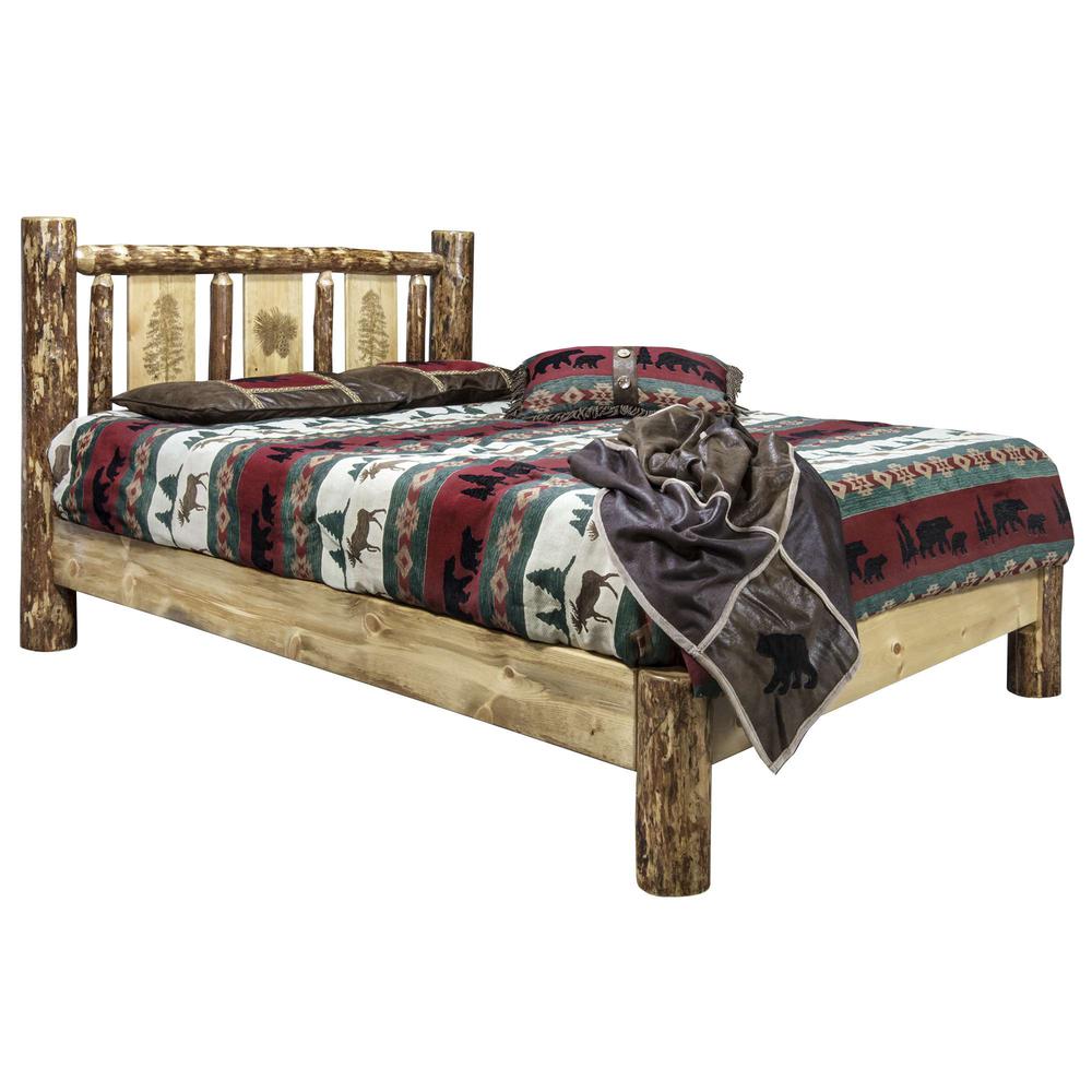 Glacier Country Collection Twin Platform Bed w/ Laser Engraved Pine Tree Design. Picture 1
