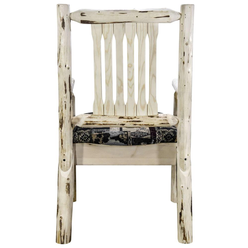 Montana Collection Captain's Chair, Clear Lacquer Finish w/ Upholstered Seat, Woodland Pattern. Picture 5