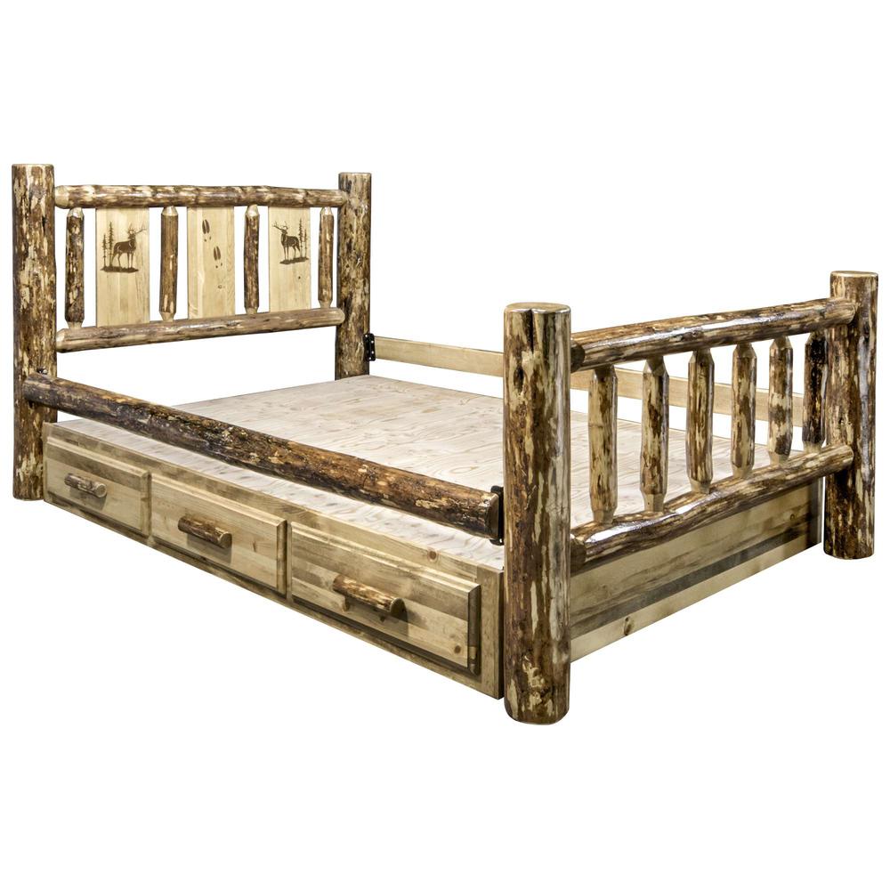 Glacier Country Collection Queen Storage Bed w/ Laser Engraved Elk Design. Picture 5