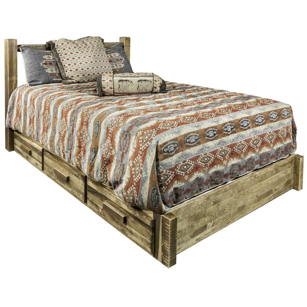 Homestead Collection Queen Platform Bed w/ Storage, Stain & Lacquer Finish. Picture 1