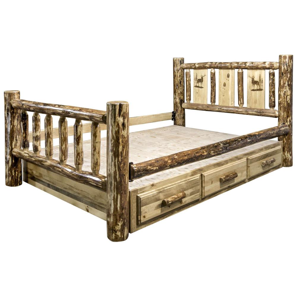 Glacier Country Collection Queen Storage Bed w/ Laser Engraved Elk Design. Picture 7