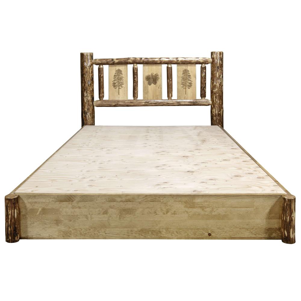Glacier Country Collection Platform Bed w/ Storage, Queen w/ Laser Engraved Pine Design. Picture 6