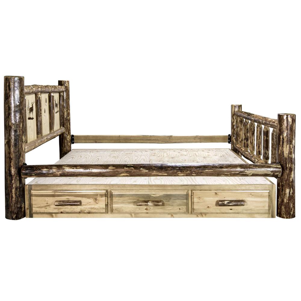 Glacier Country Collection Queen Storage Bed w/ Laser Engraved Elk Design. Picture 8