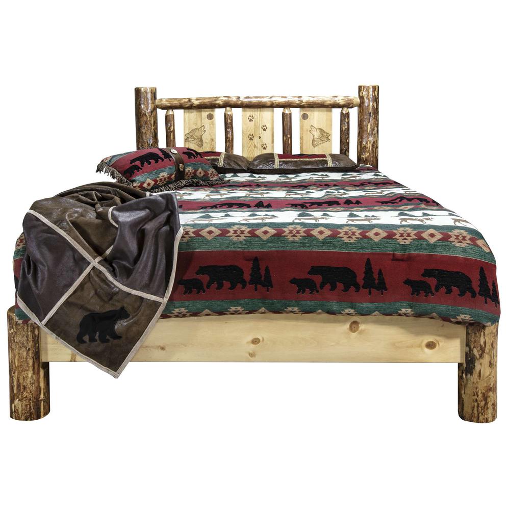 Glacier Country Collection Queen Platform Bed w/ Laser Engraved Wolf Design. Picture 2
