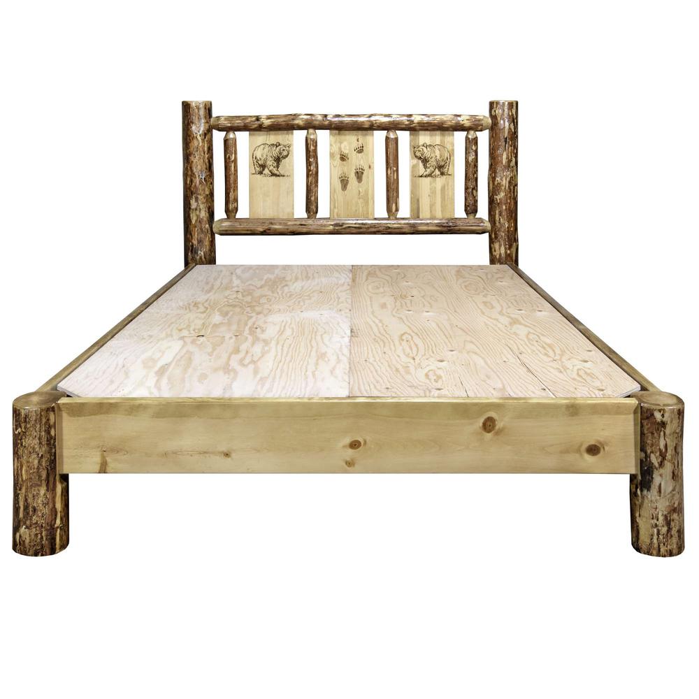 Glacier Country Collection Queen Platform Bed w/ Laser Engraved Bear Design. Picture 6