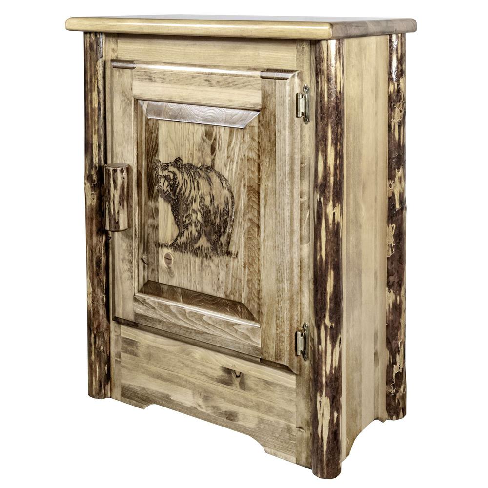 Glacier Country Collection Accent Cabinet w/ Laser Engraved Bear Design, Right Hinged. Picture 1