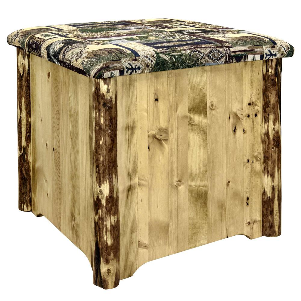 Glacier Country Collection Upholstered Ottoman w/ Storage, Woodland Upholstery. Picture 1
