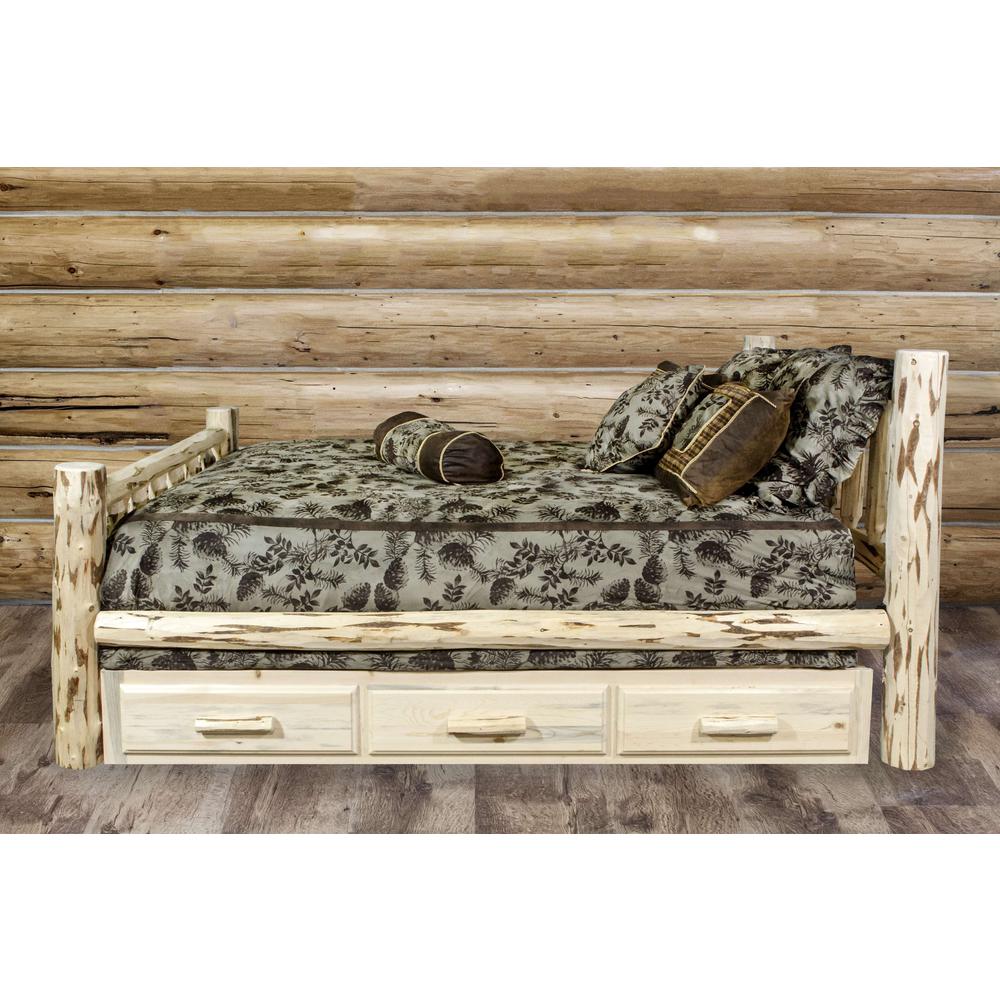 Montana Collection King Bed w/ Storage, Clear Lacquer Finish. Picture 9