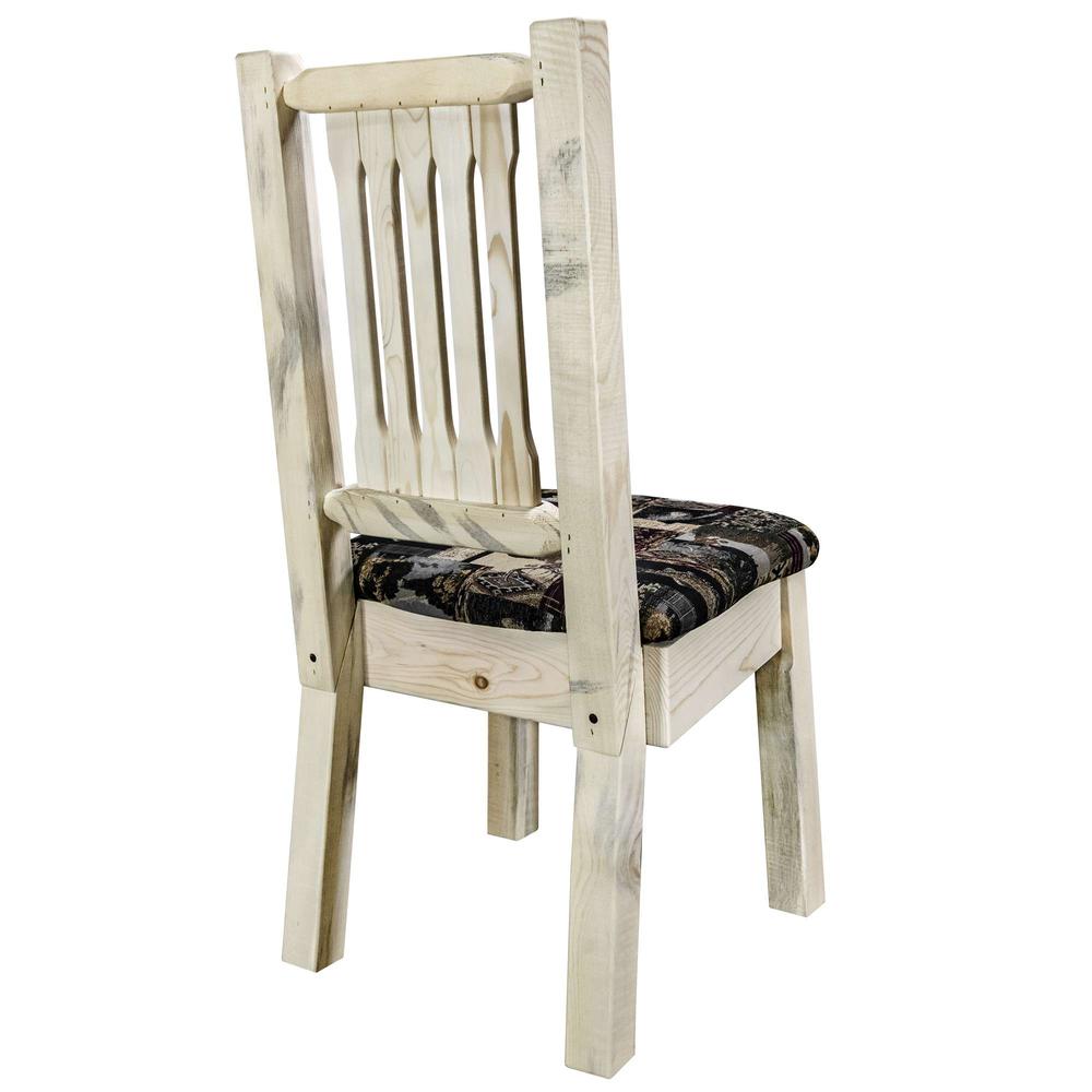 Homestead Collection Side Chair, Clear Lacquer Finish w/ Upholstered Seat, Woodland Pattern. Picture 4