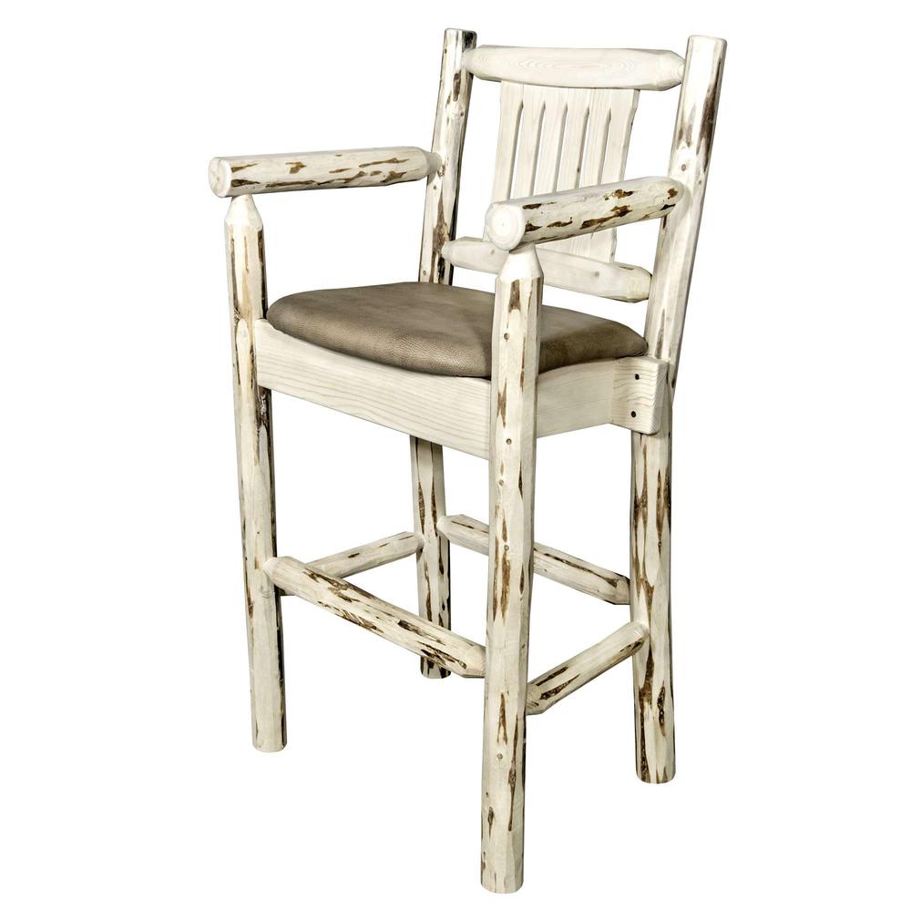 Montana Collection Counter Height Captain's Barstool - Buckskin Upholstery, Clear Lacquer Finish. Picture 2