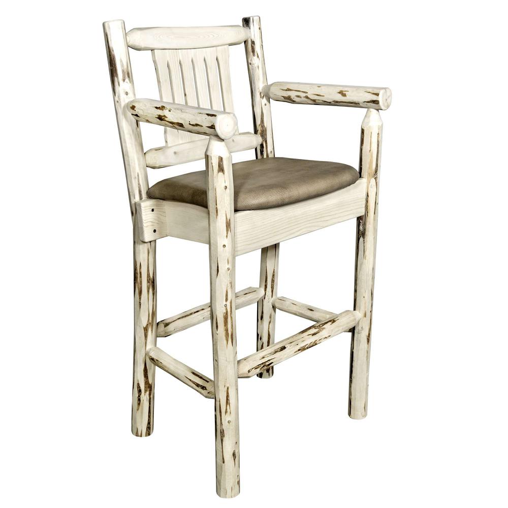 Montana Collection Counter Height Captain's Barstool - Buckskin Upholstery, Clear Lacquer Finish. Picture 1