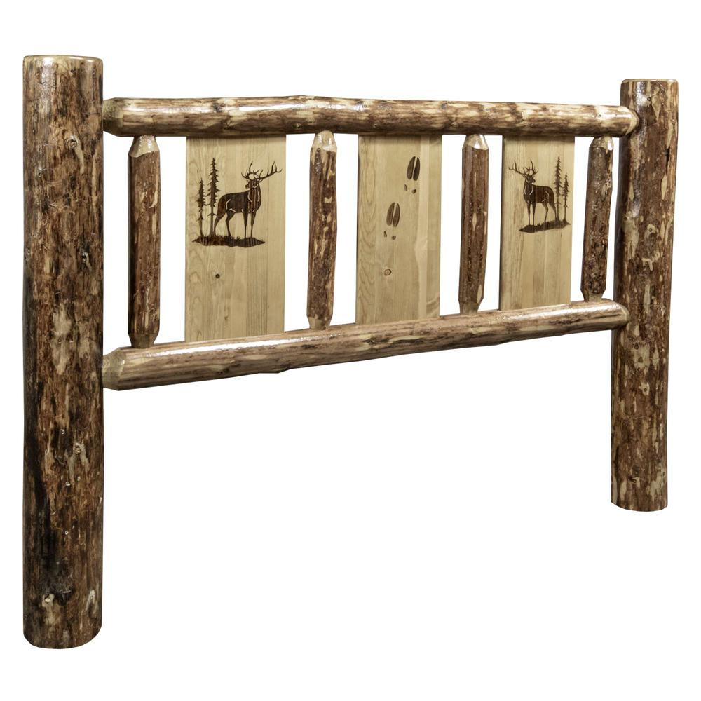 Glacier Country Collection King Headboard w/ Laser Engraved Elk Design. Picture 1