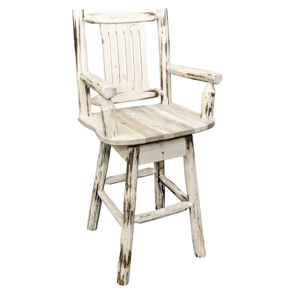 Montana Collection Counter Height Swivel Captain's Barstool, Clear Lacquer Finish. Picture 1