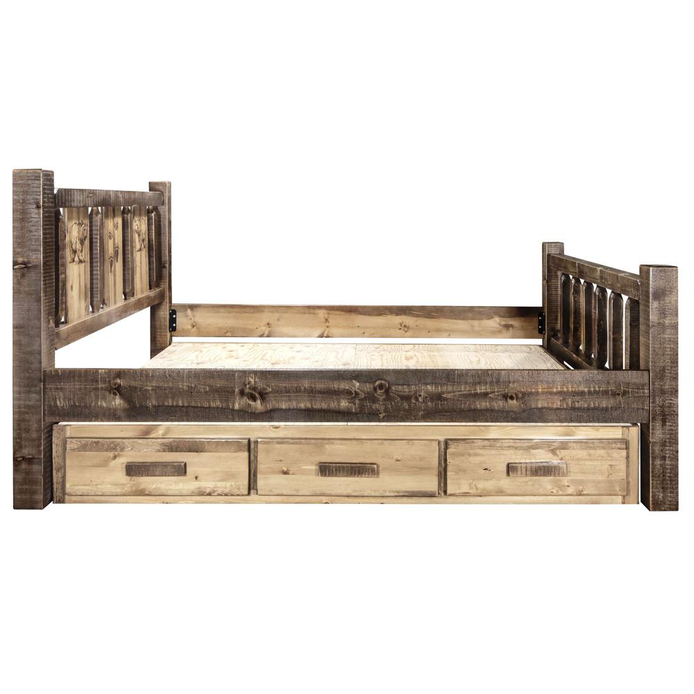 Homestead Collection King Storage Bed w/ Laser Engraved Bear Design, Stain & Clear Lacquer Finish. Picture 8